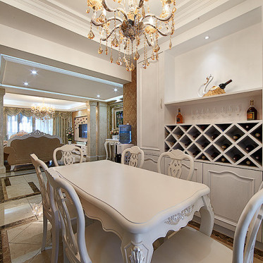 白色欧式风格餐厅酒柜设计