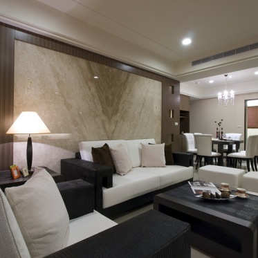褐色新中式风格客厅沙发背...
