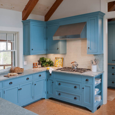 个性蓝色美式风格厨房橱柜...