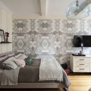 灰色现代风格卧室壁纸设计...