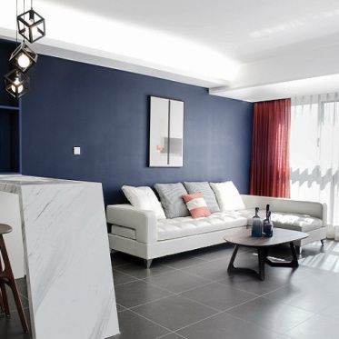 蓝色现代风格客厅背景墙设...