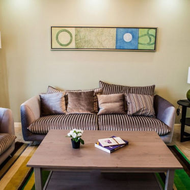 金褐色现代风格客厅沙发摆...