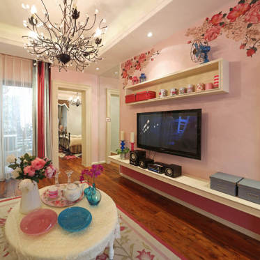 浪漫甜美田园风格粉色客厅...