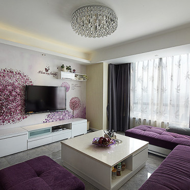精致简欧风格紫色浪漫客厅...