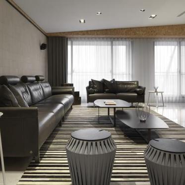 黑色简约风格客厅沙发设计...