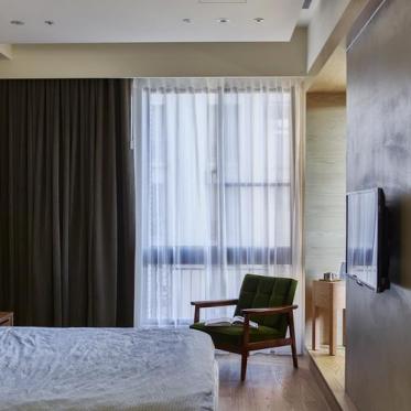 灰色现代风格卧室窗帘美图...
