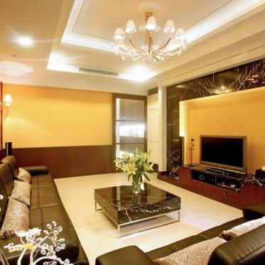 黄色新中式风格客厅墙壁装...