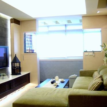 绿色简约风格客厅沙发设计...