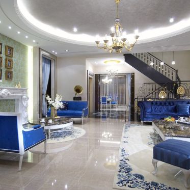 蓝色精致欧式风格华丽客厅...