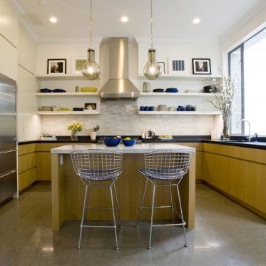 黄色现代风格厨房吧台装修...