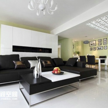 混搭风格客厅黑色沙发设计...
