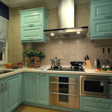 绿色创意混搭风格厨房橱柜...