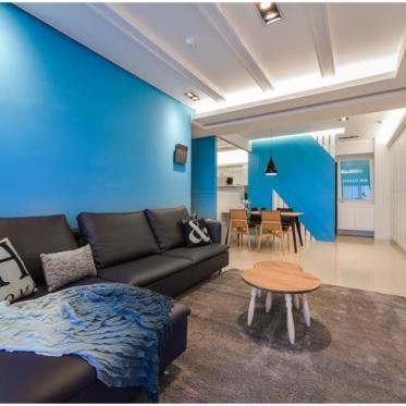 蓝色浪漫舒适现代风格客厅...