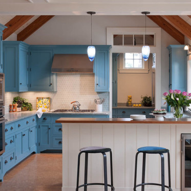 蓝色混搭风格厨房橱柜设计...