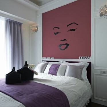 紫色简约风格卧室床头背景...