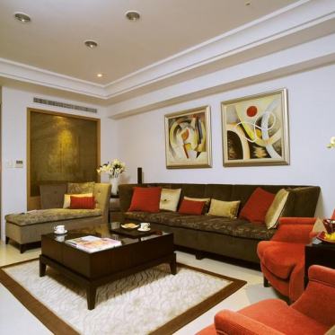 黄色新中式风格客厅沙发设...