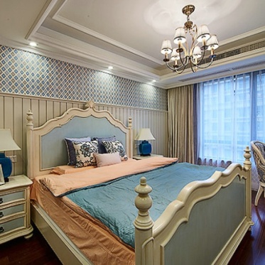 精致典雅蓝色欧式风格卧室...