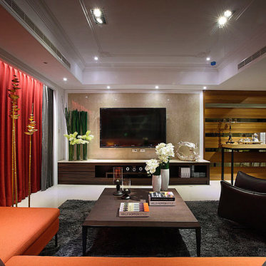 大气创意美式风格红色客厅...