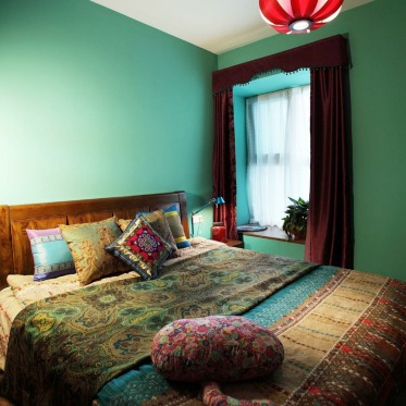 绿色东南亚风格卧室效果图...