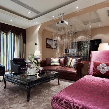 紫色欧式风格客厅沙发设计...