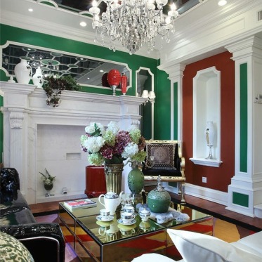 绿色东南亚风格客厅装修设...