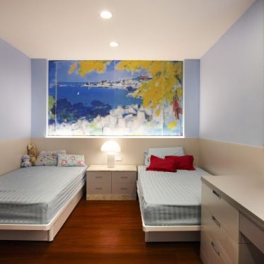 现代风格蓝色卧室装修效果...