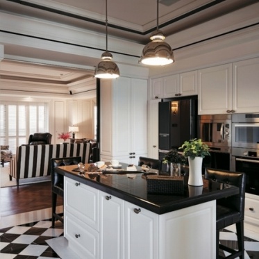 黑色现代美式风格雅致厨房...