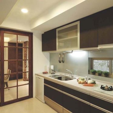 褐色新中式风格厨房橱柜装...