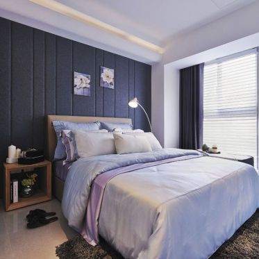 舒适雅致现代风格蓝色卧室...