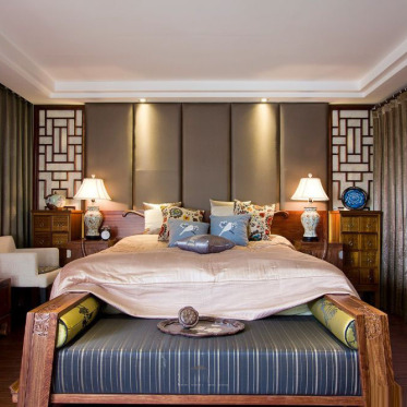 中式风格米色雅致卧室设计...