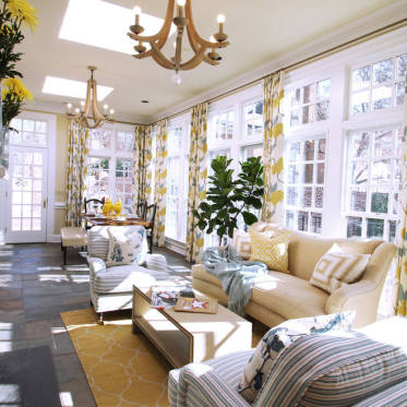 美式黄色清新客厅窗帘设计...