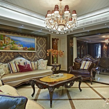 褐色新古典风格客厅装修案...