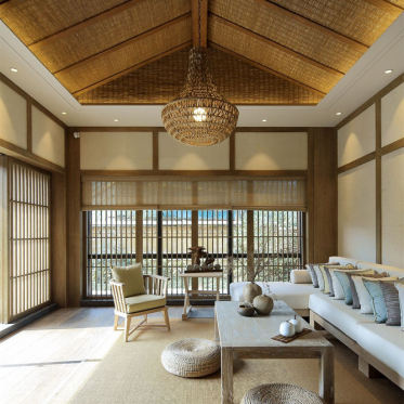 日式自然禅意淡雅客厅设计...