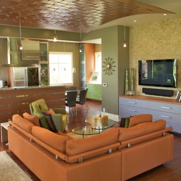 现代风格橙色客厅装饰设计...