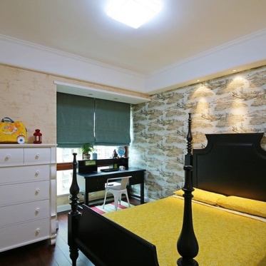 美式风格黄色卧室设计效果...