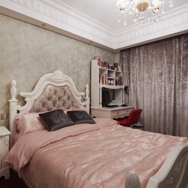 欧式浪漫粉色卧室装修效果...