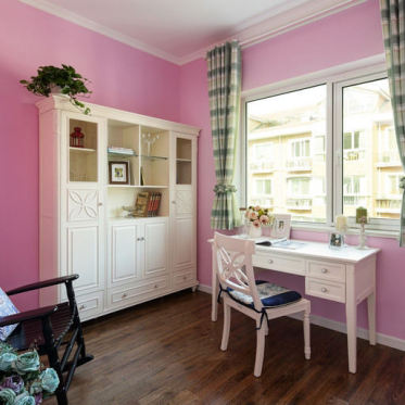 欧式风格粉色书房窗帘设计...