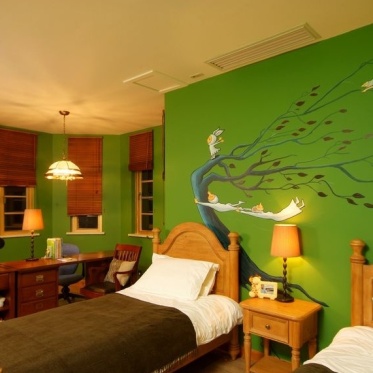 混搭梦幻绿色卧室背景图片...