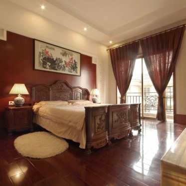 中式风格红色卧室装饰图