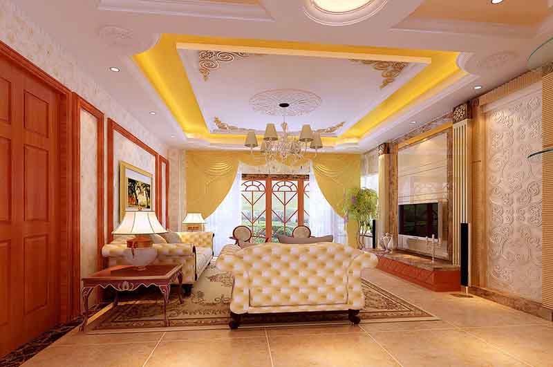 客厅采用华丽、浓烈的色彩达到雍容华贵的效果。