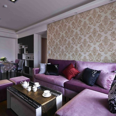 简欧紫色高贵绒布沙发实景
