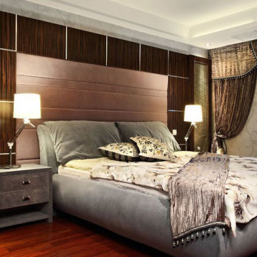欧式褐色板型床头软包设计