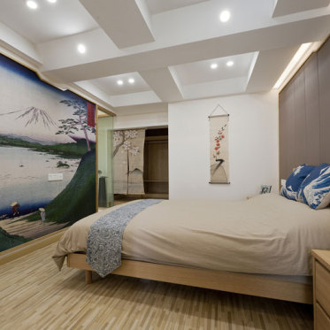 日系图画卧室背景墙设计