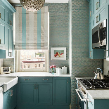 欧式蓝色厨房橱柜美图