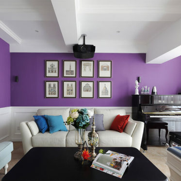 紫色美式客厅背景墙欣赏