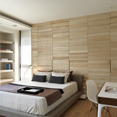 现代极简原木风卧室设计