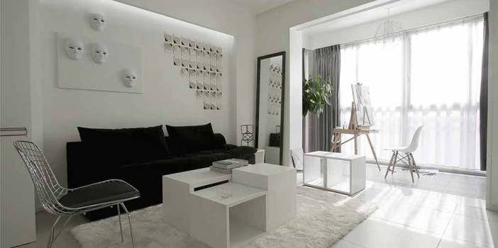 黑白极简主义风格两居室装...