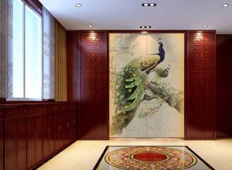 新中式风格过道瓷砖背景墙装修效果图-新中式风格地柜图片