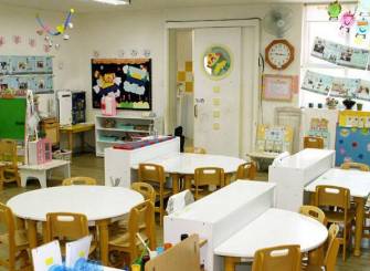 简约风格幼儿园中班墙面布置装修图片-简约风格学习桌图片