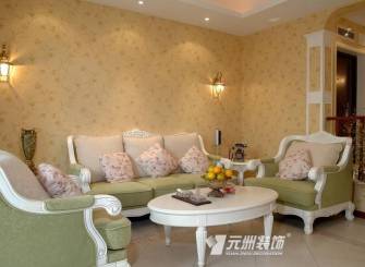 欧式田园风格大户型客厅装修图,欧式田园风格沙发图片